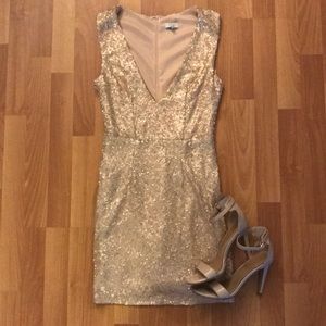 Gold TOBI V Neck Glitter Sequin Mini Dress ✨